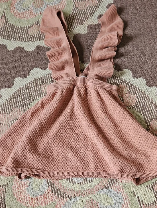 H&M Dusty Rose Ruffle Strap Knit Dress Pinafore - Picture 1 of 5